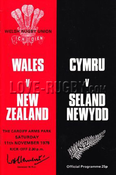 1978 Wales v New Zealand  Rugby Programme